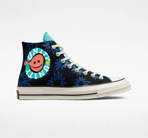 Converse Chuck 70 Sunny Floral High Tops Shoes Black / Turquoise / Royal | CV-841JUA