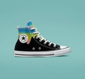 Converse Chuck Taylor All Star Glitter Drip High Tops Shoes Black / Beige White | CV-654JFQ