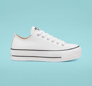 Converse Chuck Taylor All Star Lift Platform Leather Low Tops Shoes White / Black / White | CV-043GYS