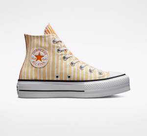 Converse Chuck Taylor All Star Lift Platform Stripes High Tops Shoes White / Mango / Deep Yellow | CV-132JAZ