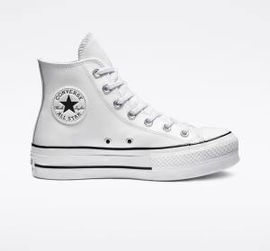 Converse Chuck Taylor All Star Lift Platform Leather High Tops Shoes White / Black / White | CV-835DZS