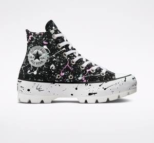 Converse Chuck Taylor All Star Lugged Paint Splatter High Tops Shoes Black / Grey / Pink | CV-491VNS