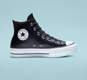 Converse Chuck Taylor All Star Platform Clean Leather High Tops Shoes Black / White | CV-347MUN