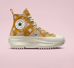 Converse Run Star Hike Platform Tonal Embroidery High Tops Shoes Black / Yellow | CV-052APD