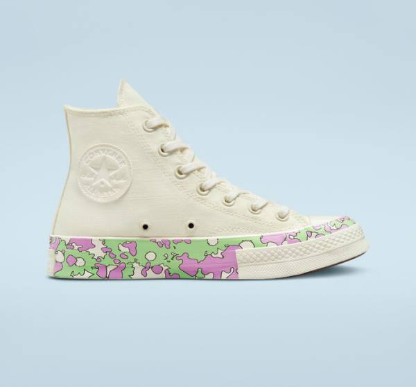 Converse Chuck 70 Crafted Florals High Tops Shoes Pink / Light Green | CV-740PBM