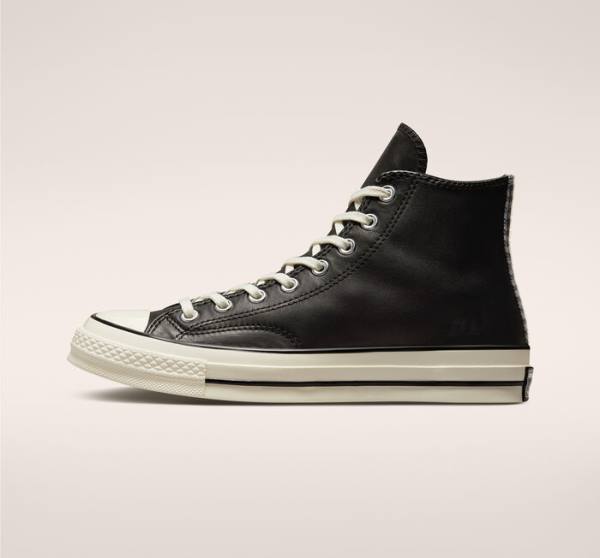 Converse Chuck 70 Crafted Leather High Tops Shoes Black | CV-291JWF