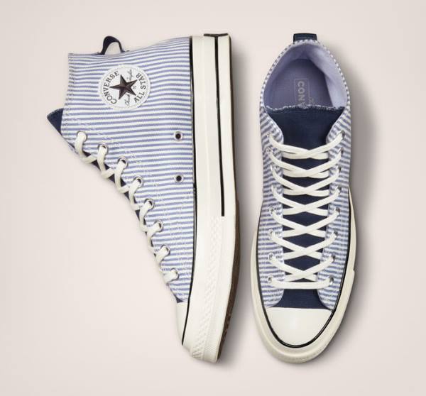 Converse Chuck 70 Crafted Stripe High Tops Shoes Indigo / Black | CV-074YXC