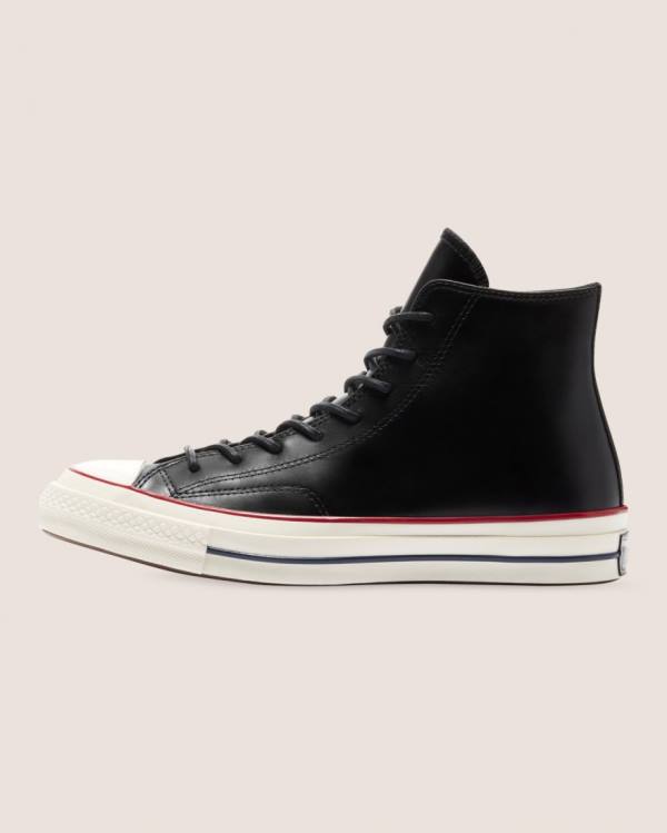 Converse Chuck 70 Premium Leather High Tops Shoes Black | CV-187AZY