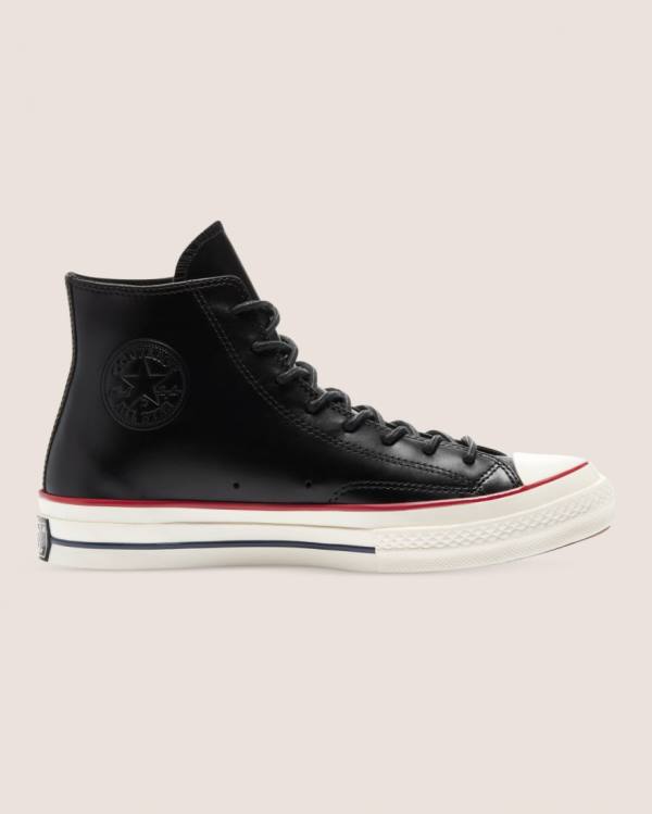 Converse Chuck 70 Premium Leather High Tops Shoes Black | CV-278IXS