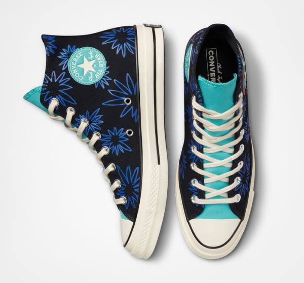 Converse Chuck 70 Sunny Floral High Tops Shoes Black / Turquoise / Royal | CV-841JUA