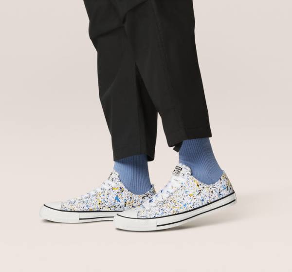 Converse Chuck Taylor All Star Archive Paint Splatter Low Tops Shoes White / Blue | CV-523TIK