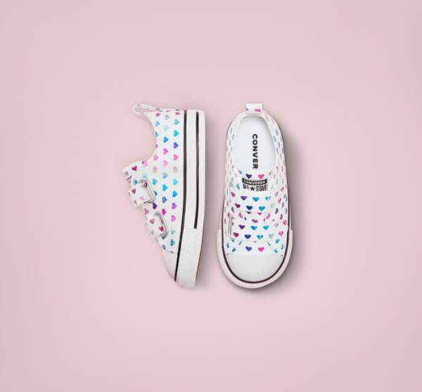 Converse Chuck Taylor All Star Easy-On Foil Hearts Low Tops Shoes White / Black / Pink | CV-035DPZ