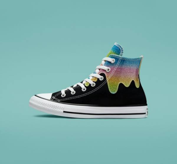 Converse Chuck Taylor All Star Glitter Drip High Tops Shoes Black / Beige White | CV-654JFQ