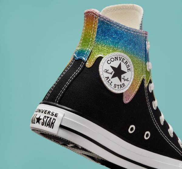 Converse Chuck Taylor All Star Glitter Drip High Tops Shoes Black / Beige White | CV-654JFQ