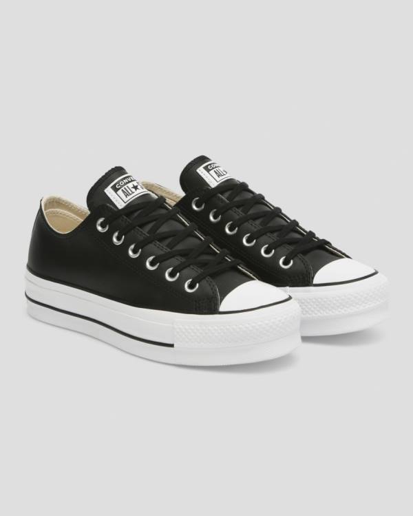 Converse Chuck Taylor All Star Lift Clean Leather Low Tops Shoes Black | CV-625TOL