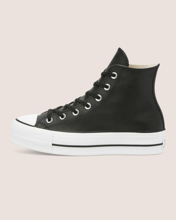 Converse Chuck Taylor All Star Lift Clean Leather High Tops Shoes Black | CV-673GBI