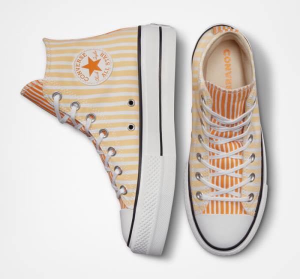 Converse Chuck Taylor All Star Lift Platform Stripes High Tops Shoes White / Mango / Deep Yellow | CV-132JAZ