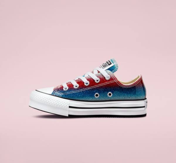 Converse Chuck Taylor All Star Lift Platform Glitter Drip Low Tops Shoes Blue / White / Red | CV-360REU