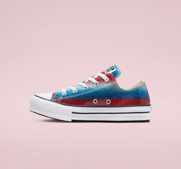 Converse Chuck Taylor All Star Lift Platform Glitter Drip Low Tops Shoes Blue / White / Red | CV-492WPQ