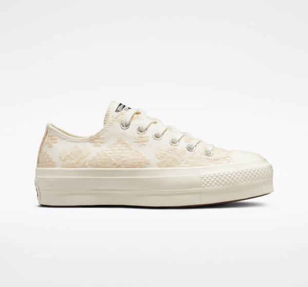 Converse Chuck Taylor All Star Lift Platform Tonal Embroidery Low Tops Shoes White | CV-531ZIY