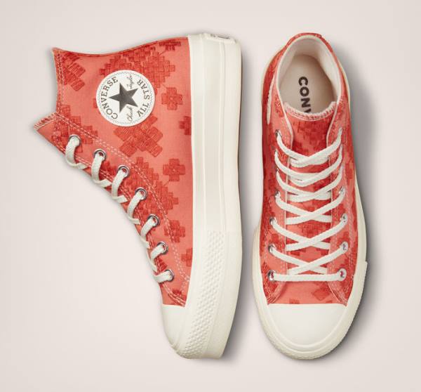 Converse Chuck Taylor All Star Lift Platform Tonal Embroidery High Tops Shoes Orange | CV-572BHL