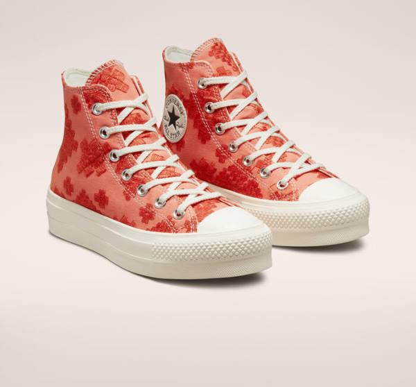 Converse Chuck Taylor All Star Lift Platform Tonal Embroidery High Tops Shoes Orange | CV-572BHL