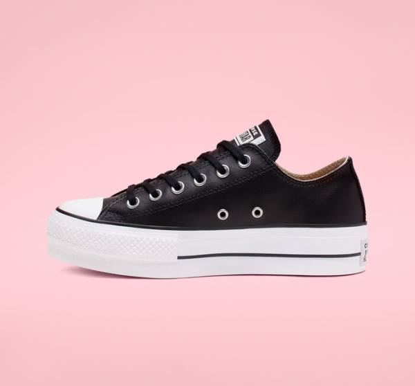 Converse Chuck Taylor All Star Lift Platform Leather Low Tops Shoes Black / White | CV-749RHS