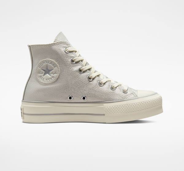 Converse Chuck Taylor All Star Lift Platform Metallic Twill High Tops Shoes Silver / Silver | CV-752AHK