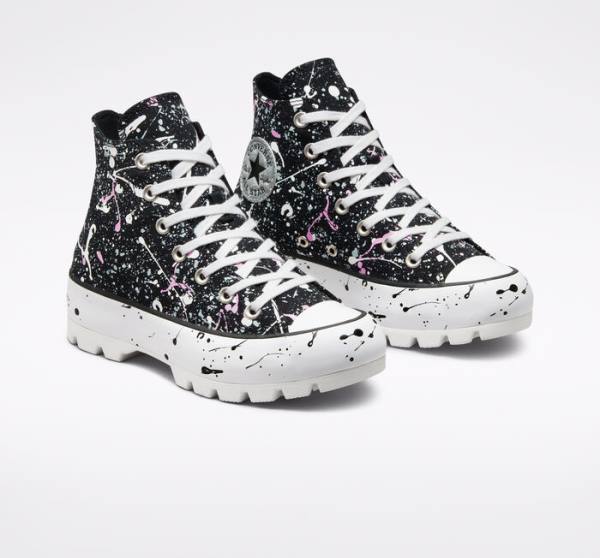 Converse Chuck Taylor All Star Lugged Paint Splatter High Tops Shoes Black / Grey / Pink | CV-310DKY