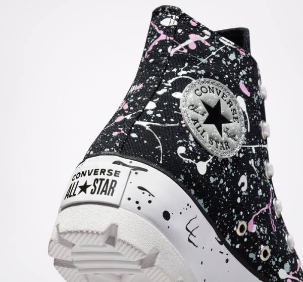 Converse Chuck Taylor All Star Lugged Paint Splatter High Tops Shoes Black / Grey / Pink | CV-491VNS