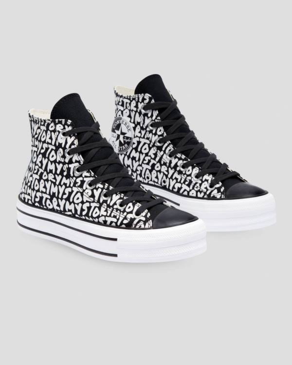 Converse Chuck Taylor All Star My Story Double Stacked Lift High Tops Shoes Black | CV-319OMC