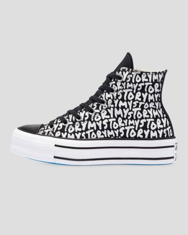 Converse Chuck Taylor All Star My Story Double Stacked Lift High Tops Shoes Black | CV-319OMC