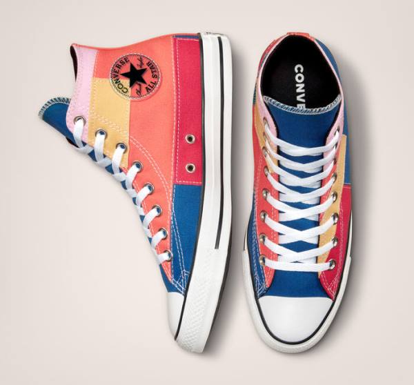 Converse Chuck Taylor All Star Patchwork High Tops Shoes Blue / Pink | CV-452YVN