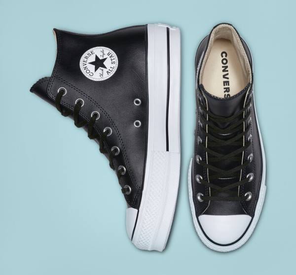 Converse Chuck Taylor All Star Platform Clean Leather High Tops Shoes Black / White | CV-347MUN