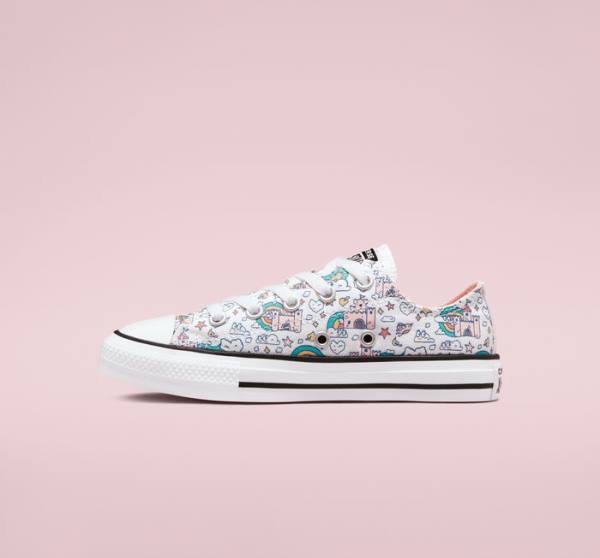 Converse Chuck Taylor All Star Rainbow Castles Low Tops Shoes White / Pink / Turquoise | CV-958EKR