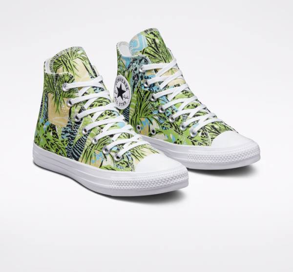 Converse Chuck Taylor All Star Tropical Florals High Tops Shoes Light Green / White | CV-089LWM