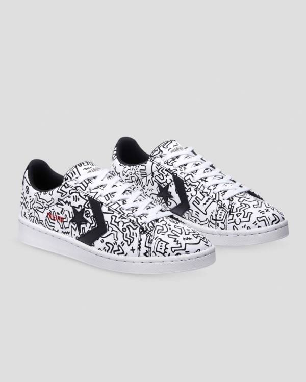 Converse Keith Haring Pro Leather Low Tops Shoes White Black Red | CV-059KQH