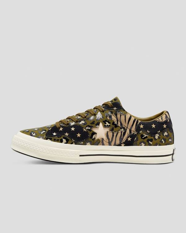 Converse One Star Archive Print Mix Low Tops Shoes Olive Leopard | CV-172ARJ