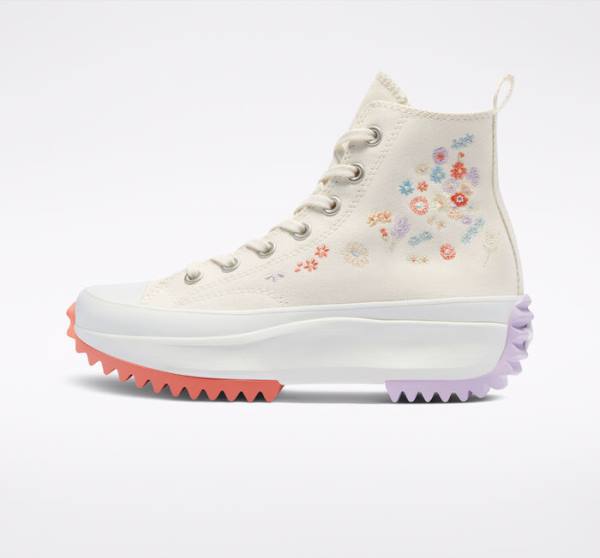 Converse Run Star Hike Platform Embroidered Floral High Tops Shoes Light | CV-046PHD